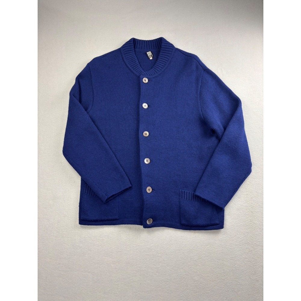 Vintage Pure Virgin Wool Royal Blue Button Cardigan Sweater Mens EU 50 US Large